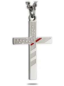 Shields of Strength Men's Stainless Steel Firefighter Flag Cross with Thin Red Line Necklace | Isaiah 6:8