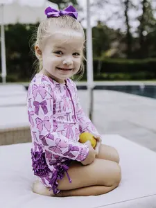 Solid Rash Guard - Purple Bows