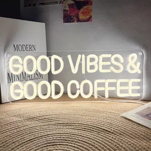 "GOOD VIBES GOOD COFFEE" LED Neon Sign, Neon Light Home Lighting Cafe Wall Sign Art, Business Signs for Cafe, USB Powered for Home Living Room, Restaurant, Dessert Shop, Office, Party, Gift for Coffee Lovers