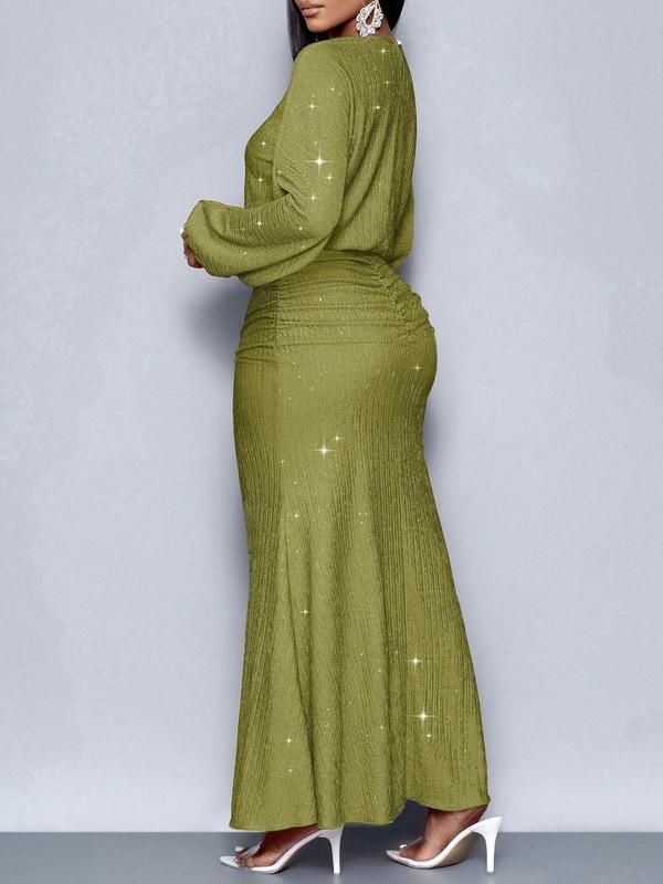 Women's Elegant Mermaid Hem Bodycon Dress, Long Sleeve for Christmas Party & Valentine's Day, Tight-Fitting Evening Gown
