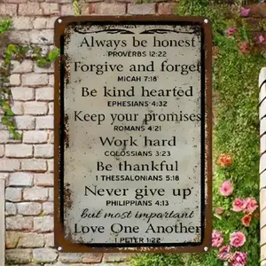 Vintage Aluminum Wall Sign Inspirational Bible Verses Plaque 8x12 Inch Rustic Farmhouse Decor Handmade Pre-Drilled Home Decor Products