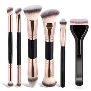 Professional Dual-Ended Makeup Brush Set, 6 Pieces, Face and Eye Makeup Brushes, Suitable for Foundation, Concealer, Powder