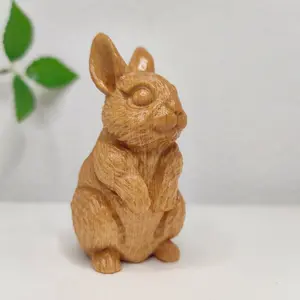 1pc Hand-carved Wooden Little Rabbit Statue Decoration Item for Home, Zodiac Rabbit Decorative Piece, Bunny Figurines, Christmas, New Year, Valentine's Day Gift, Creative Animal Home Decoration - No Electricity Required