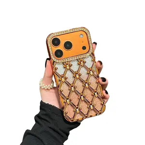 Luxury 3D Diamond Phone Case for iPhone 17/16/15 Pro Max - Rhinestone Trim, Glitter Gradient Back, 3D Flower Studs, Sparkle Bling Cover, Chic & Shiny Accessory, Perfect Gift for Her, 2026 Viral TikTok Case Design Lotus