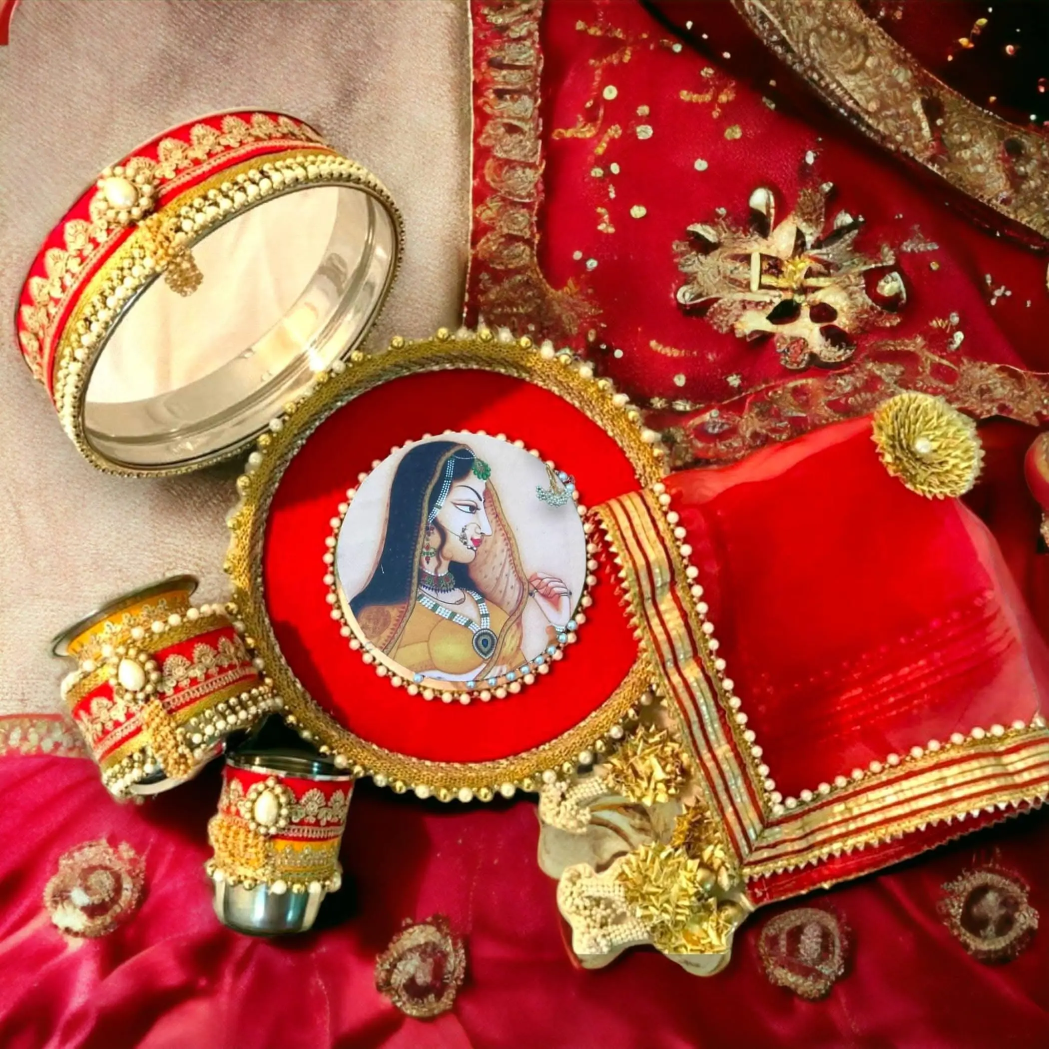 Elegant Karwa Chauth Thali Set | Stainless Steel with Mughal Art | Perfect Sargi Gift for Wife or Daughter-in-Law | Heartfelt Traditions