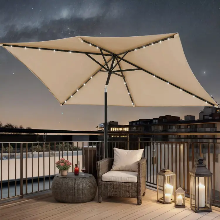 YITAHOME 10 x 6.5ft Outdoor Patio Umbrella, Base not included, Sun Shade Tilt with LED Light Solar Beige/Red/Blue