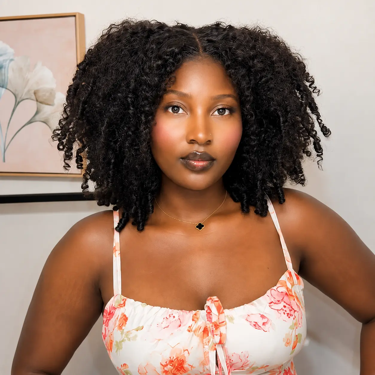 [ New Burmese Twist Out Curly] Menglle Glueless 7x6 Lace Front Wig 250% Density Kinky Curly/Jerry Curly With Burmese Bounce Ends And Layered Twist-Out Design Natural Black Wig