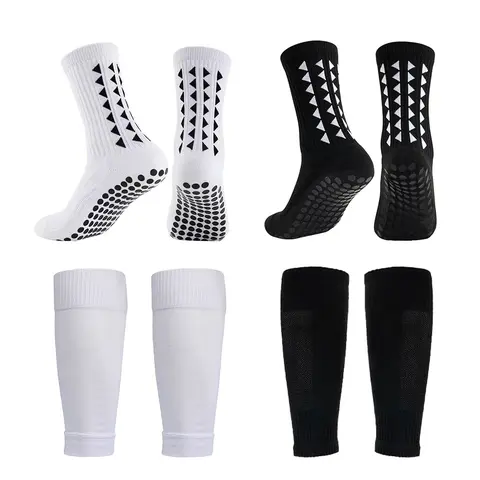 JSLEAP 2 Set Anti-Slip Grip Soccer Socks with Shin Guard Sleeves, Sports Athletic Socks for Men Women Gripsocks Anti Slip Texture