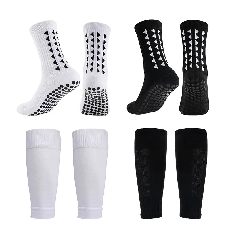 JSLEAP 2 Set Anti-Slip Grip Soccer Socks with Shin Guard Sleeves, Sports Athletic Socks for Men Women Gripsocks Anti Slip Texture