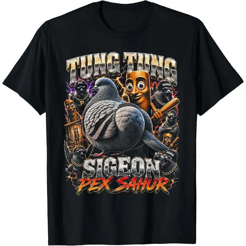Tung Tung Sigeon Pex Sahur Brainrot Meme T-Shirt, Funny Graphic Tee for Men