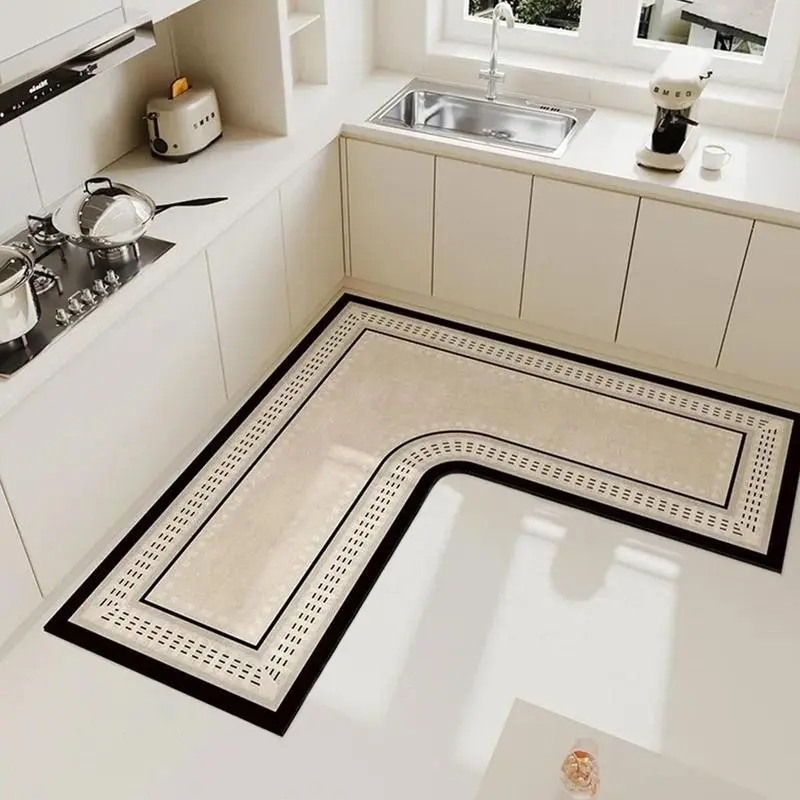 L-Shaped Kitchen Mat, Non-Slip Soft Washable Rug, Kitchen Area Rug, Kitchen Floor Rugs, Minimalist Rug, Modern Simple Design, Ideal for Entrance Bathroom Bedroom Balcony Hallway Laundry Room, Kitchen Runner Rug, Anti Slip Rugs