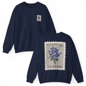 Colorado State Stamp Unisex Crewneck Sweatshirt Blue Columbine Colorado Sweatshirt