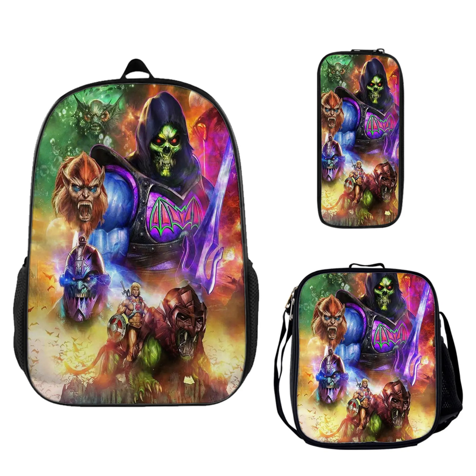 Jujutsu Kaisen Vibrant Fan Theme 3-Piece Water Resistant Oxford Backpack Set for Teens, Insulated Lunch Box & Pencil Pouch, School/Campus Use & Holiday Travel, Back to School Haul