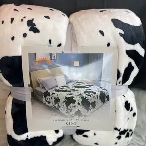 Brand New King Size Super Soft Flannel Blanket double sided Cow print Black and White Soft Washable Washable