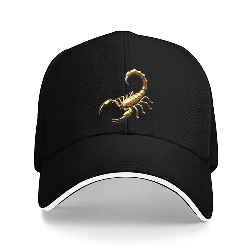 Unisex Snapback Hat with Metallic 3D Golden Scorpion Embellishment, Adjustable Animal Pattern Design for Outdoor Activities, Snapback Hats, Men's Snapback Hats