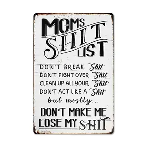 CrazySign Funny Home Sign Kitchen Door Wall Decor - Moms Shit List Kitchen Sign 8 x 12 Inch