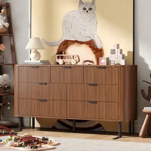 【Valentine's Day Gift】ONBRILL Fluted Dresser for Bedroom with 7 Drawers, 60 inch Chest of Drawers, Mid Century Modern Long Dressers with Curved Profile Design for Closet, Wood TV Stand for Living Room, Hallway