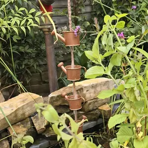 Outdoor Garden Watering Can Wind Chimes Rain Chain Decorations, Ornaments, and Artistic Metal Wall Decor Iron Crafts, Durable Outdoor Water Feature, Patio Decor, Modern Aesthetic, Weather Resistant Material, Patio Decorator