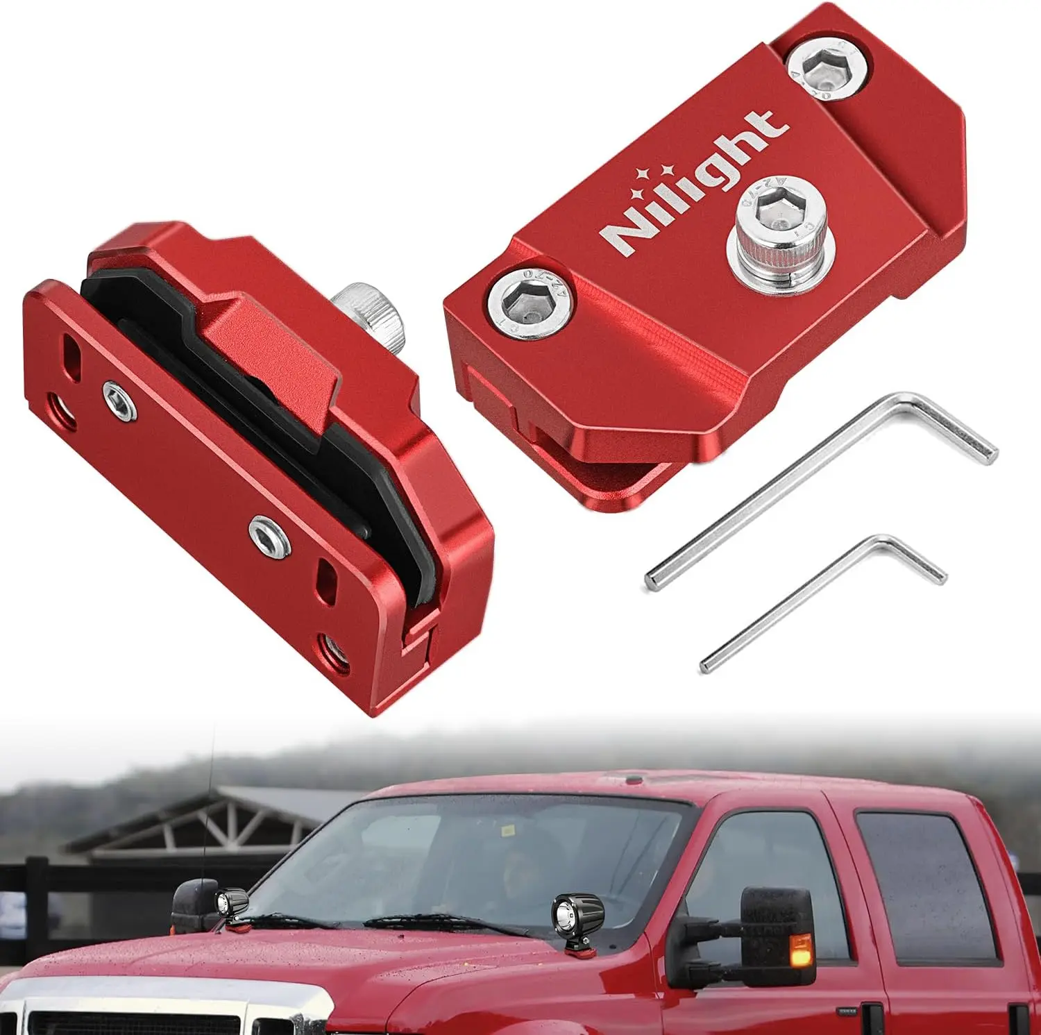 Nilight 2PCS Universal Adjustable LED Light Bar Mounting Brackets - No-Drilling Metal Iron Alloy Clamp Holders, 3-5.5mm Thickness, Anti-Slip Design, for Truck 4x4 Off-Road Vehicles' Auxiliary Driving Fog Lights, Red, 3Mm-5.5Mm Thickness