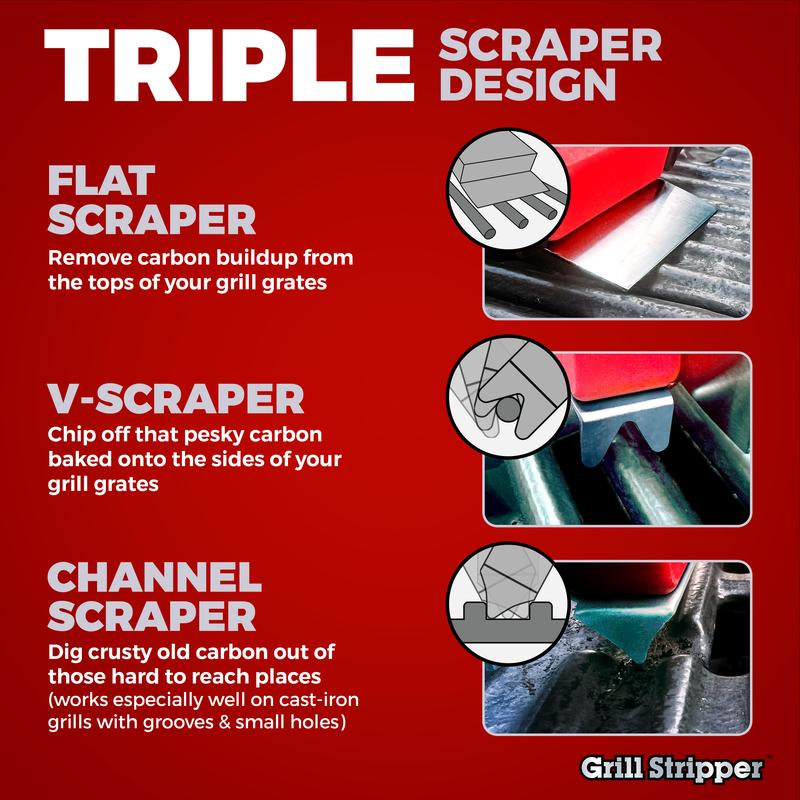 Grill Stripper BBQ Bristle Free Grill Brush with V-Scraper & Twist-Lock Mechanism for Deep Clean Grill Grates