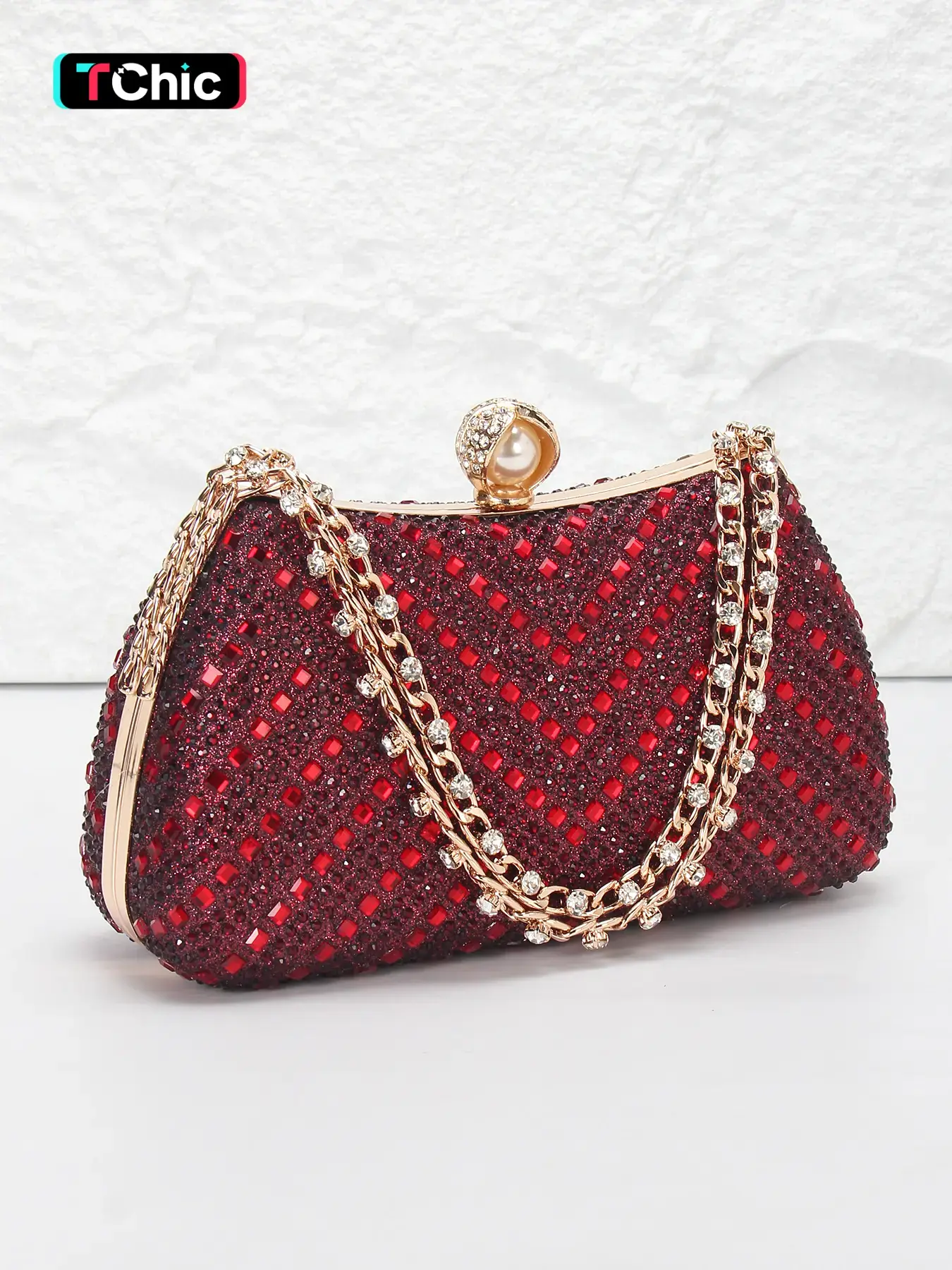 Full rhinestone ladies evening bag, prom clutch, Embellished clutch, rhinestone short chain handbag, with shoulder chain can be crossbody bag, Evening Clutch Purse, pearl lock buckle, suitable for parties, weddings, formal occasions