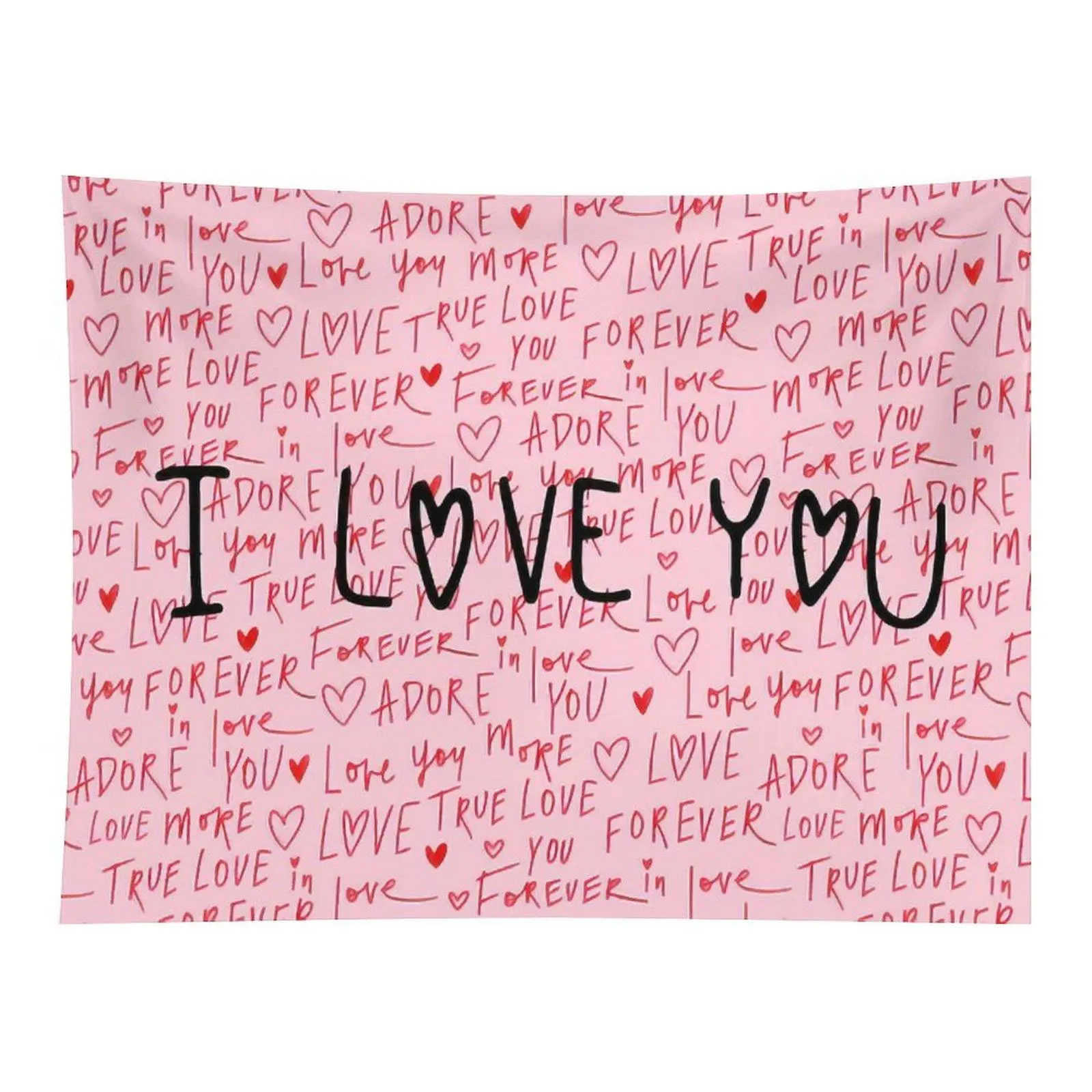 Sweet Pink Background I Love You Handwritten Heart Shape Romantic Valentine Art Design Wall Decor Tapestry For Dorm Room