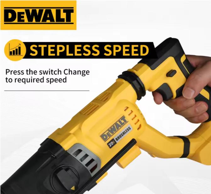 DeWalt 263B 20V MAX XR SDS Plus Brushless Rotary Hammer, 3.0 J Impact Energy, 0-1,165 RPM, 0-4,300 BPM, 3-Mode Operation, SHOCKS Vibration Control, For Concrete Drilling and Chipping