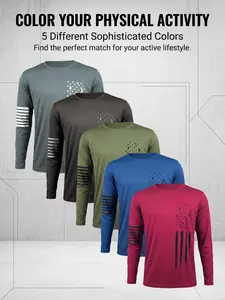 5-Pack Men’s Quick Dry USA Flag Long Sleeve, Breathable Mesh Tops for Sports, Hiking & Outdoor Work