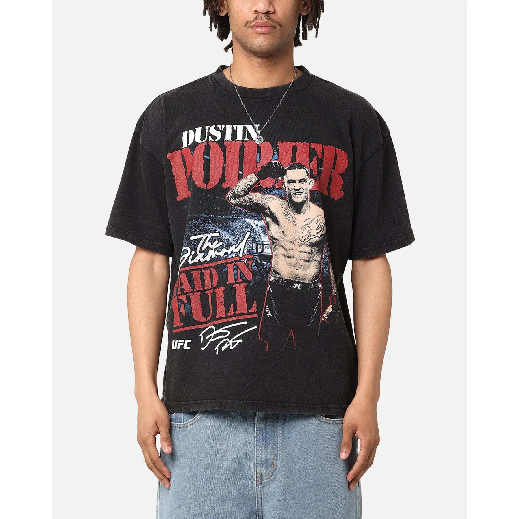 UFC By Culture Kings Dustin Poirier Paid In Full Vintage T-Shirt Black Acidwash