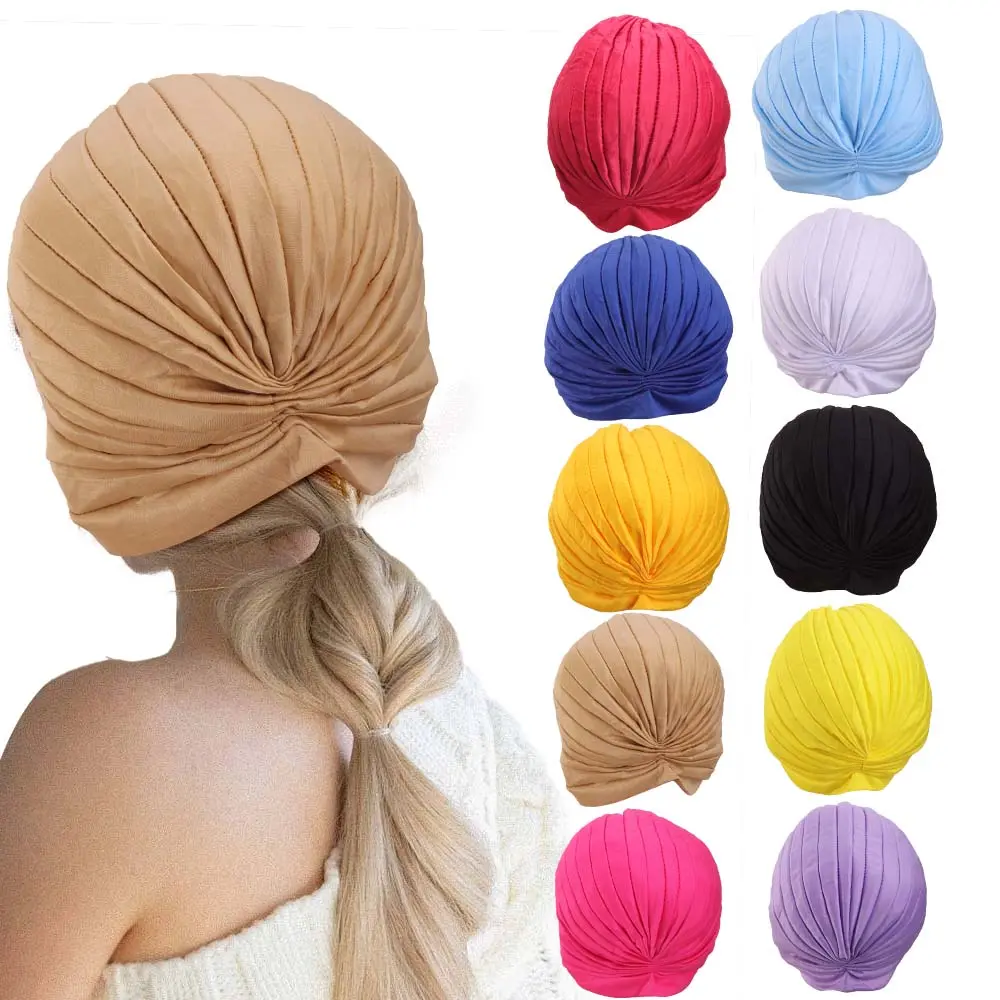 Women's 10-Pcs Stretchy Turban Cap Chemo Scarf Head Wrap, Twisted Bennie India Hat, Cancer Headwear with Head Scarf Styles