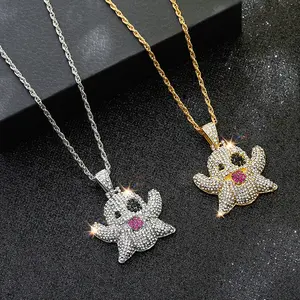 Emoji Ghost Funny Expression Hip-Hop Pendant Street Style Full Zircon Necklace Hot Creative Jewelry