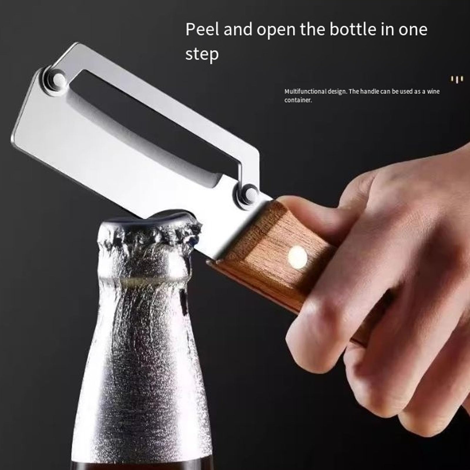 Wooden-Handled Stainless Steel Sharp Peeler with Built-In Bottle Opener for Fruits & Vegetables Ergonomic Non-Slip Handle Long-Lasting Construction Essential Kitchen Tool