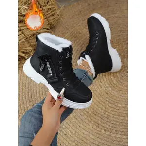 Women’s winter boots with fleece lining, thick sole, anti-slip warm snow shoes—casual ankle booties for fall and winter