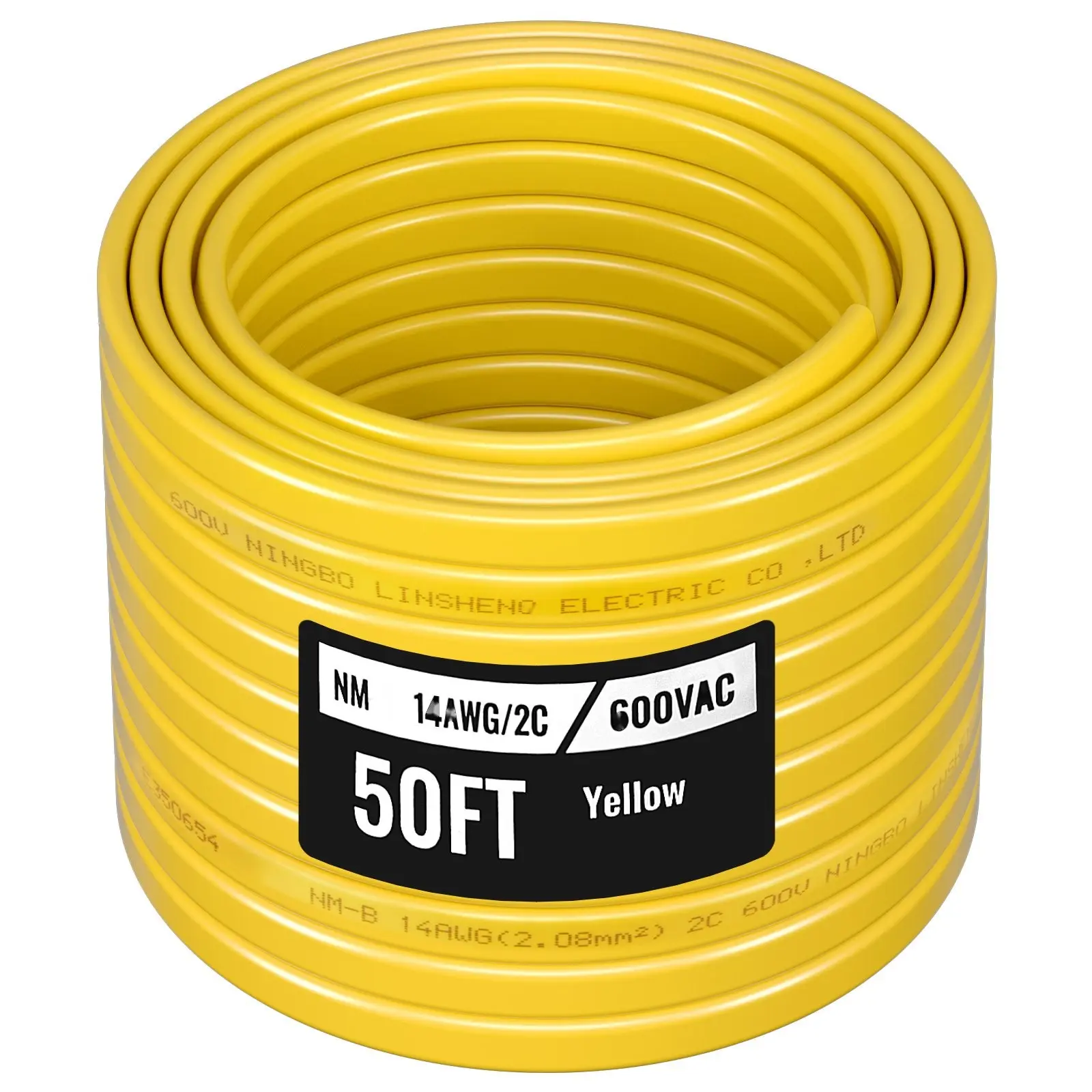 NM-B Wire 14 AWG 2-Conductor Copper Core Non-Metallic Cable, 50 Ft Electrical Wire With Ground, Romex Style Building Wire For Residential And Indoor Wiring, UL Listed, Durable Insulation