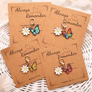 4pcs Butterfly Daisy Pendants with Pocket Hugs, Emotional Support, Emotional Encouragement Cards, Alloy Cartoon Animal Charms, Perfect Gift for Birthdays
