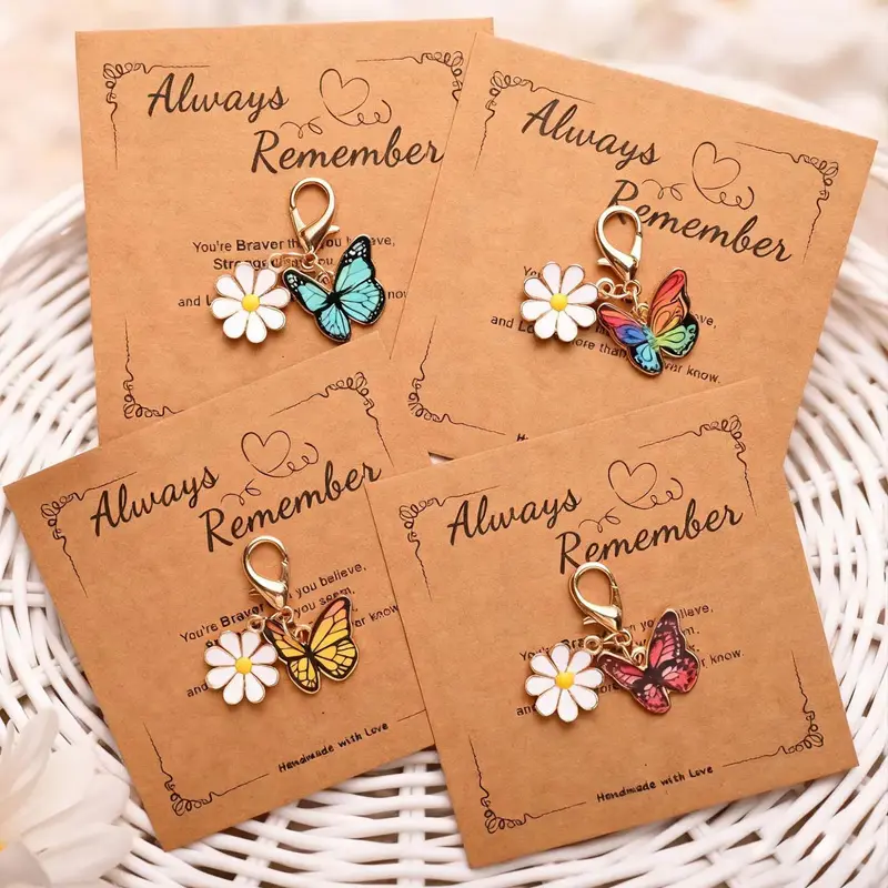 4pcs Butterfly Daisy Pendants with Pocket Hugs, Emotional Support, Emotional Encouragement Cards, Cute Butterfly Charm, Alloy Cartoon Animal Charms, Perfect Gift for Birthdays, Thematic Charms