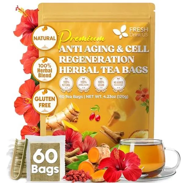 Premium Harmony Herbal Tea | 60 Tea bags | 100% Natural Turmeric, Hibiscus, Ashwagandha, Goji Berry, Reishi, Cinnamon & Orange Peel – Naturally Aromatic Caffeine-Free Tea