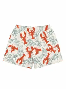 Women's Summer Beach Lobster Print Funny Animal Graphic Beach Button Waist Tie Shorts,Comfy Shorts,For Vacation,Seaside, Beachwear