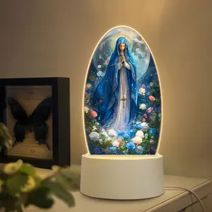 Moon & Blue Rose USB Night Light, Single Color Warm Light with Switch, Prayer Meditation Home Decor, Modern Christian Decoration, Decorative Night Light