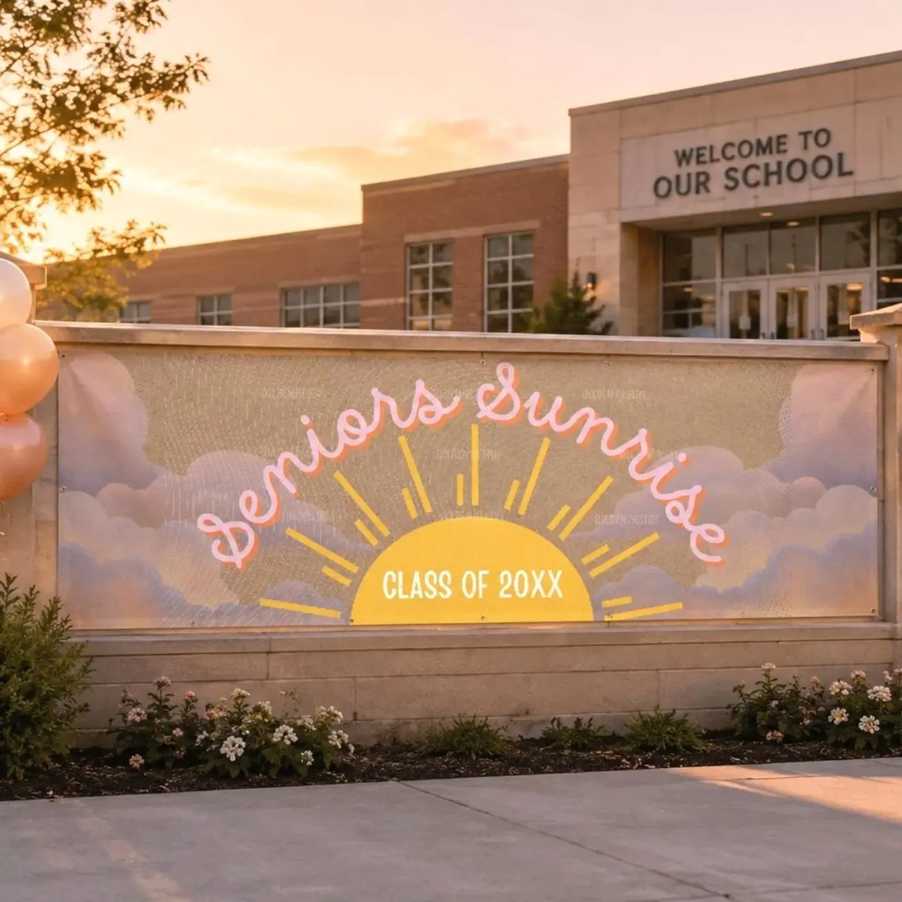 Senior Sunrise Banner Template, Class of 2027 Senior Banner, High School Decor