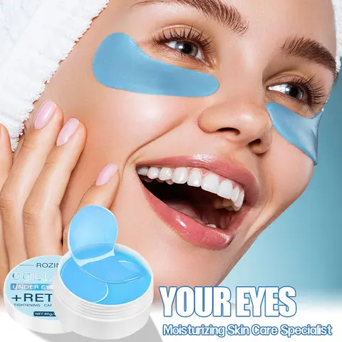ROZINO 80g Collagen + Retinol Actives Under Eye Mask - Easy-to-Apply Skincare for Night Routine, Daily Beauty Regimen, Anti-Aging, Puffiness Relief, Dark Circle Care, Wrinkle Repair, Brightening, Tightening, Nourishing, Moisturizing, Hides Dark Circles
