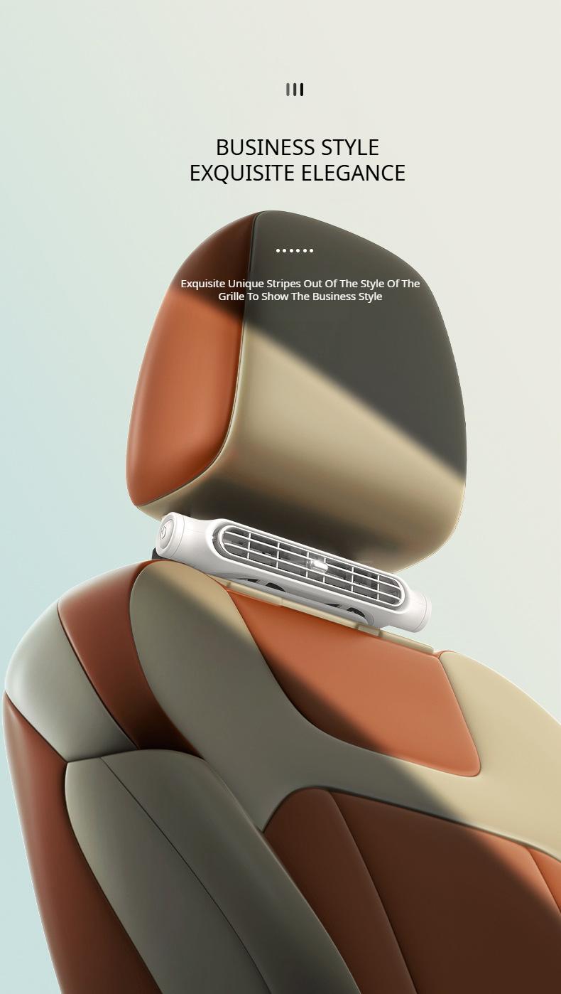 Portable fan for children in the back seat; USB-rechargeable neck-cooling fan featuring 3-speed adjustment and an air vent clip design; compatible with all vehicle models as well as home and office chairs.