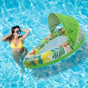 2026 Premium Teardrop Floating Bed With Detachable Canopy Leaf Pattern Inflatable Raft, Heavy-Duty PVC For Sunbathing By Pool/Ocean Sumer(53"x33"x33" )