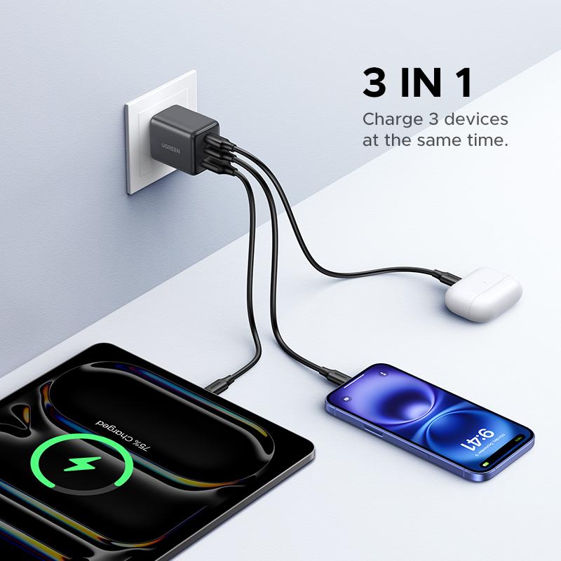 UGREEN 30W 2C1A/20W 1C1A GaN PPS Compact Fast Wall Charger Block USB-C Power Adapter for iPhone Galaxy S25/S24/S23 with Free Gift US Plug 2 USB C + 1 USB A，TikTokShopHolidayHaul