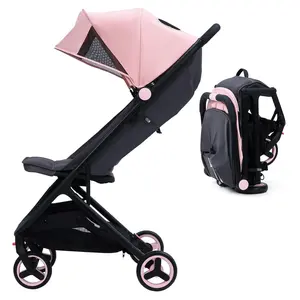 Lightweight Stroller, Compact One Hand Fold Travel Stroller for Airplane Friendly, Reclining Seat and Canopy, Smooth Suspension, Travel System Ready, Pink-B