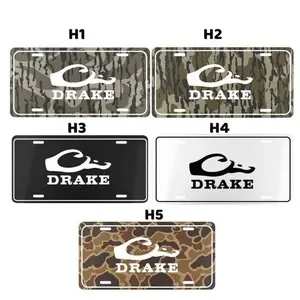 Old school Drake logo Bottomland Camo Black White Custom License Plate – Durable Aluminum with 4 Pre-Drilled Holes, Perfect Gift Ideas, made in USA, Car Truck Tag