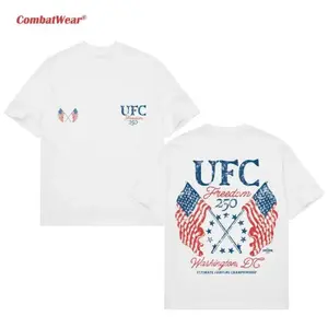 Premium 100% Cotton Vintage MMA Combat Graphic Tee | Men's Heavyweight American Flag Freedom T-Shirt | Classic Double Sided Distressed Fighting Club Crewneck Short Sleeve Shirt, Casual White Top