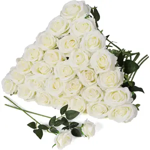 30 count Artificial Roses Silk  in Bulk, Realistic White  Roses for Wedding Decorations,  Decor, Centerpieces, Indoor Floral Arrangements