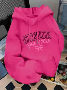Women's Fashion Hoodie, Senior Class of 2026 Letter Print Fitted Pullover, Kangaroo Pocket, Casual Long Sleeve Sweatshirt for Fall & Winter Tops, Casual Comfy Pullover