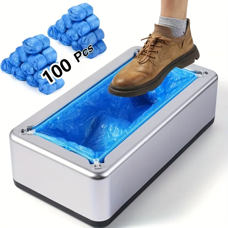 New Shoe Cover Machine Set + 100 Disposable Shoe Covers, Automatic Shoe Cover Dispenser, Ideal for Parties, Home Use, Prevents Dirt and Odors